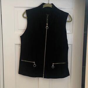 Black suede/leather Sleeveless Women's Jacket